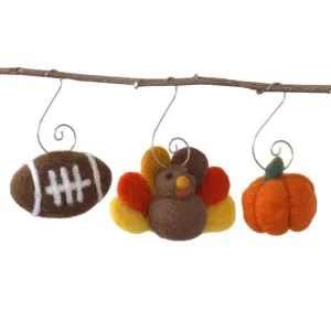 Thanksgiving Fall Ornament Set- Turkey, Football, Pumpkin