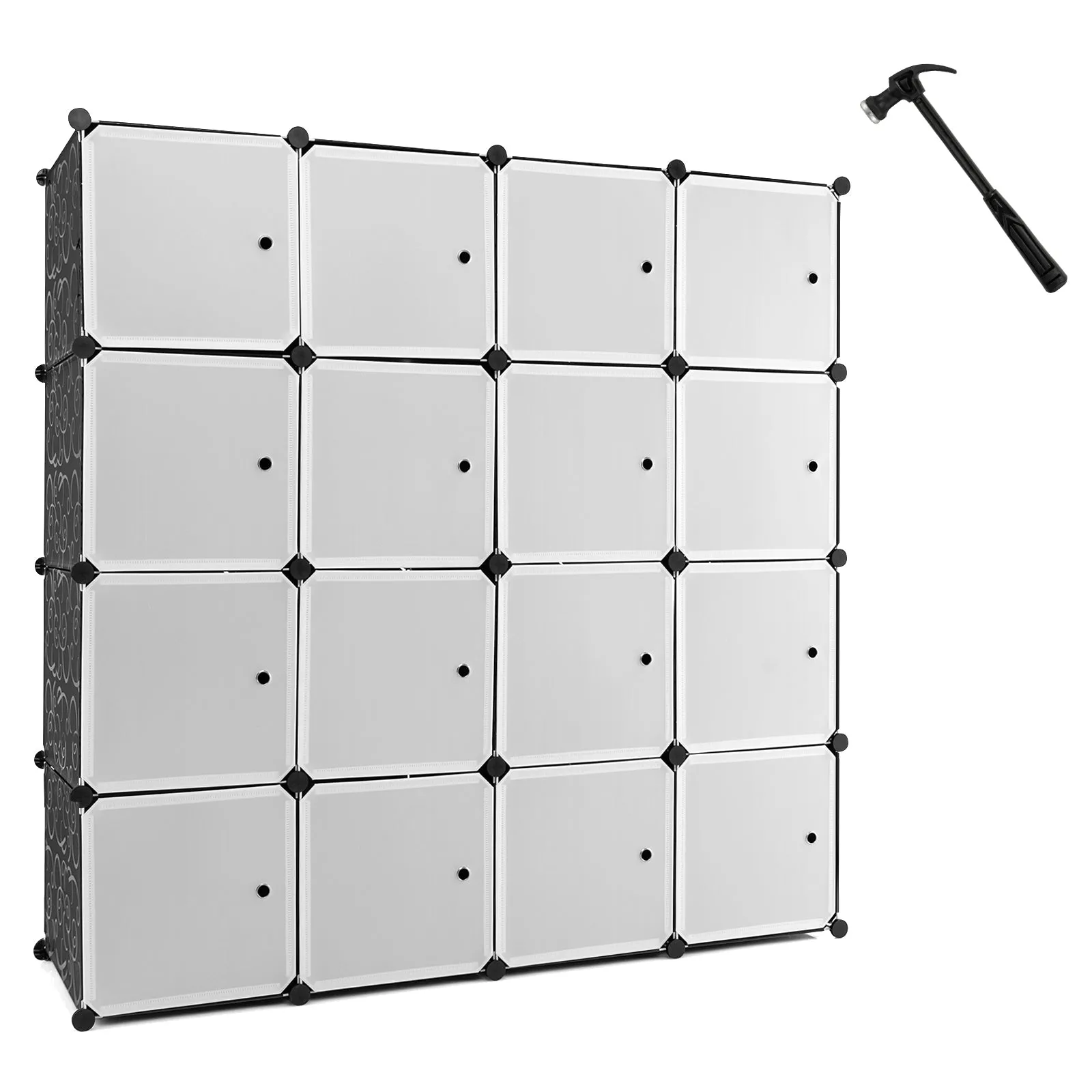 16 Cube Cabinet Storage Organizer with 2 Clothes Hanging Rails -Black &amp; White