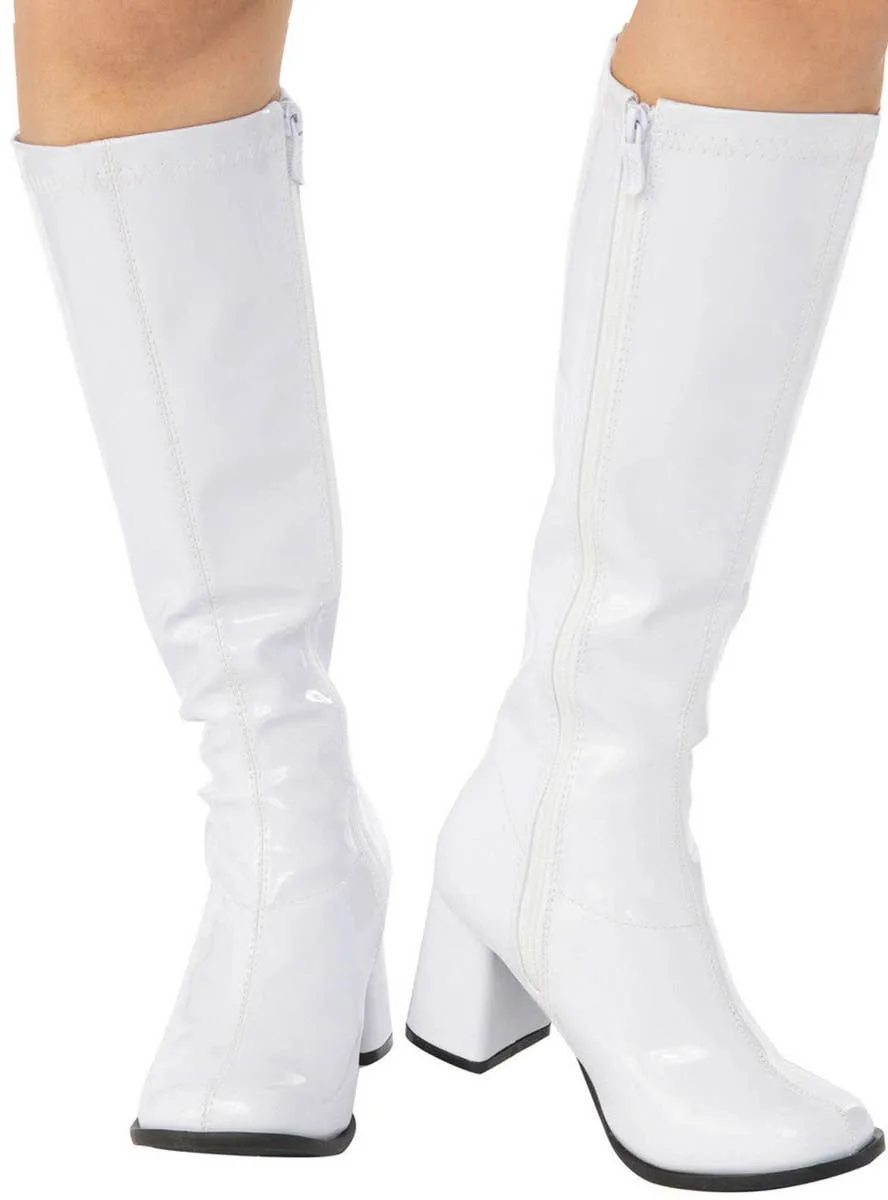 1960s Womens White Knee High Go Go Costume Boots