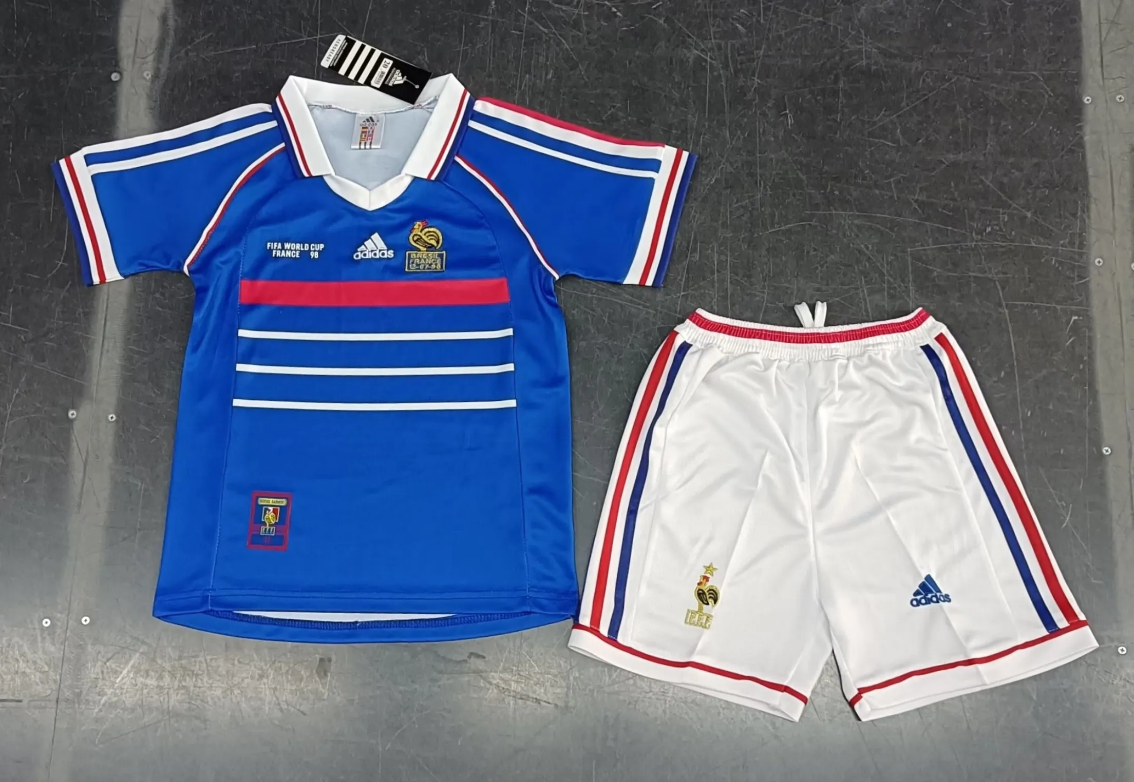 1998 France Home & Away Retro Children's Kit | Kids Zidane France away jersey and shorts