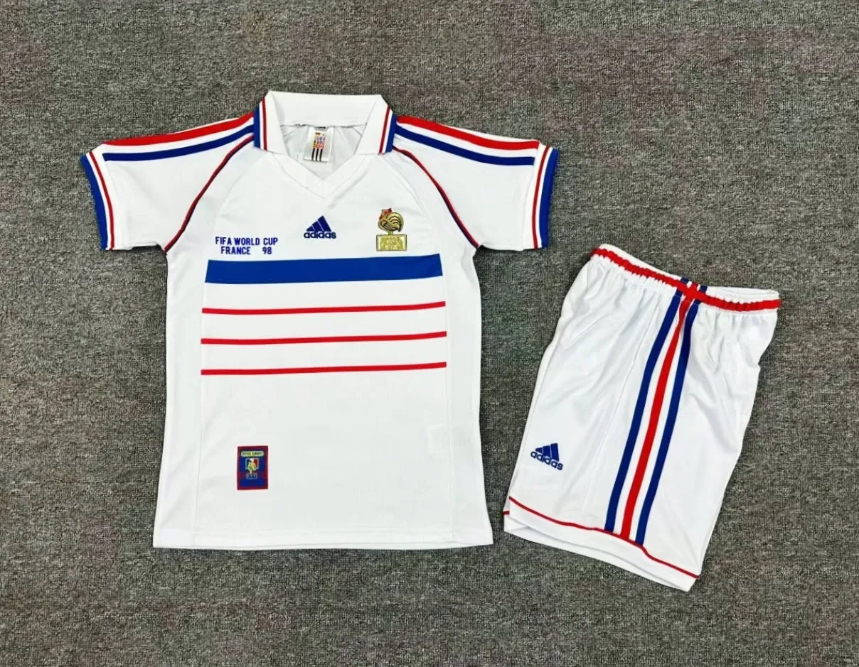 1998 France Home & Away Retro Children's Kit | Kids Zidane France away jersey and shorts