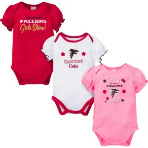 3-Pack Baby Girls Falcons Short Sleeve Bodysuits