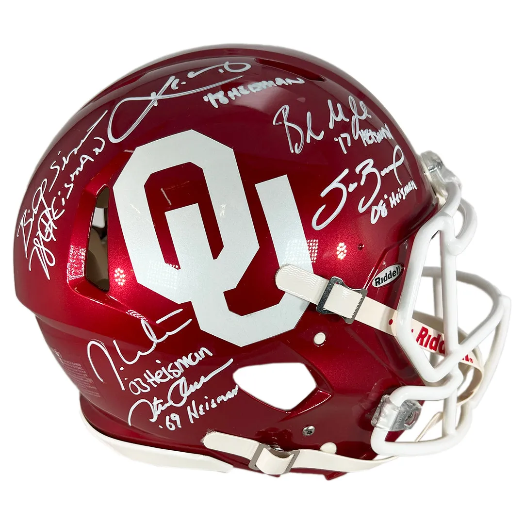 6 Heisman Winners Signed Heisman Inscription Oklahoma Sooners Authentic Speed Full-Size Football Helmet (JSA)