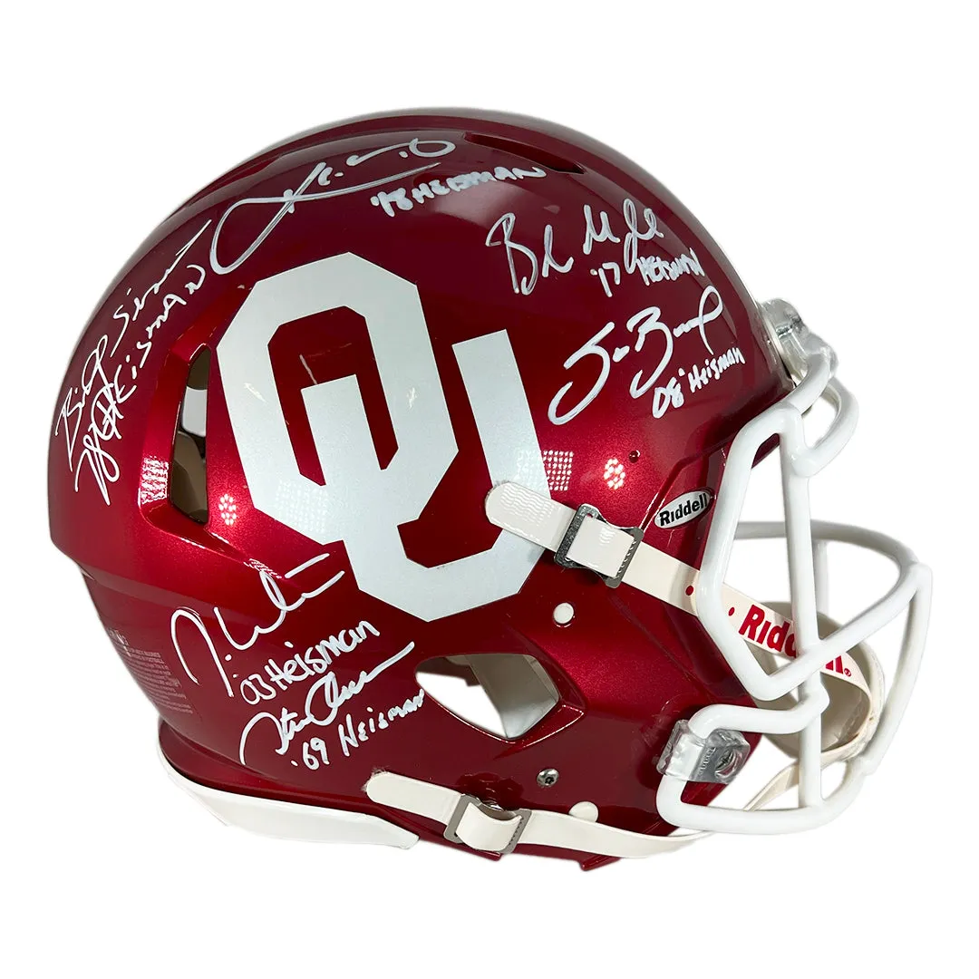 6 Heisman Winners Signed Heisman Inscription Oklahoma Sooners Authentic Speed Full-Size Football Helmet (JSA)