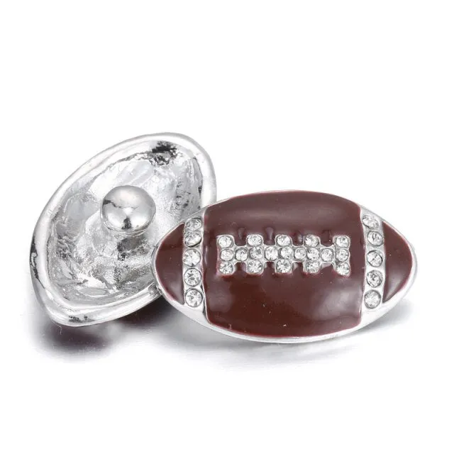 6pcs/lot Mrs Win Snap Jewelry 18MM Rhinestone Brown Football Snap Metal Buttons for Snap Jewelry Bracelets