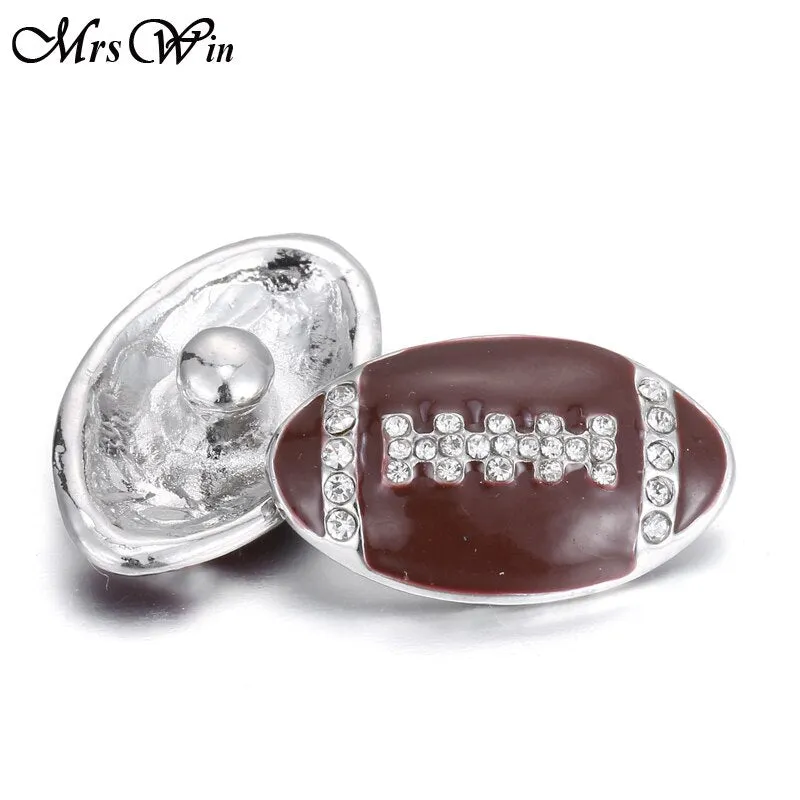 6pcs/lot Mrs Win Snap Jewelry 18MM Rhinestone Brown Football Snap Metal Buttons for Snap Jewelry Bracelets