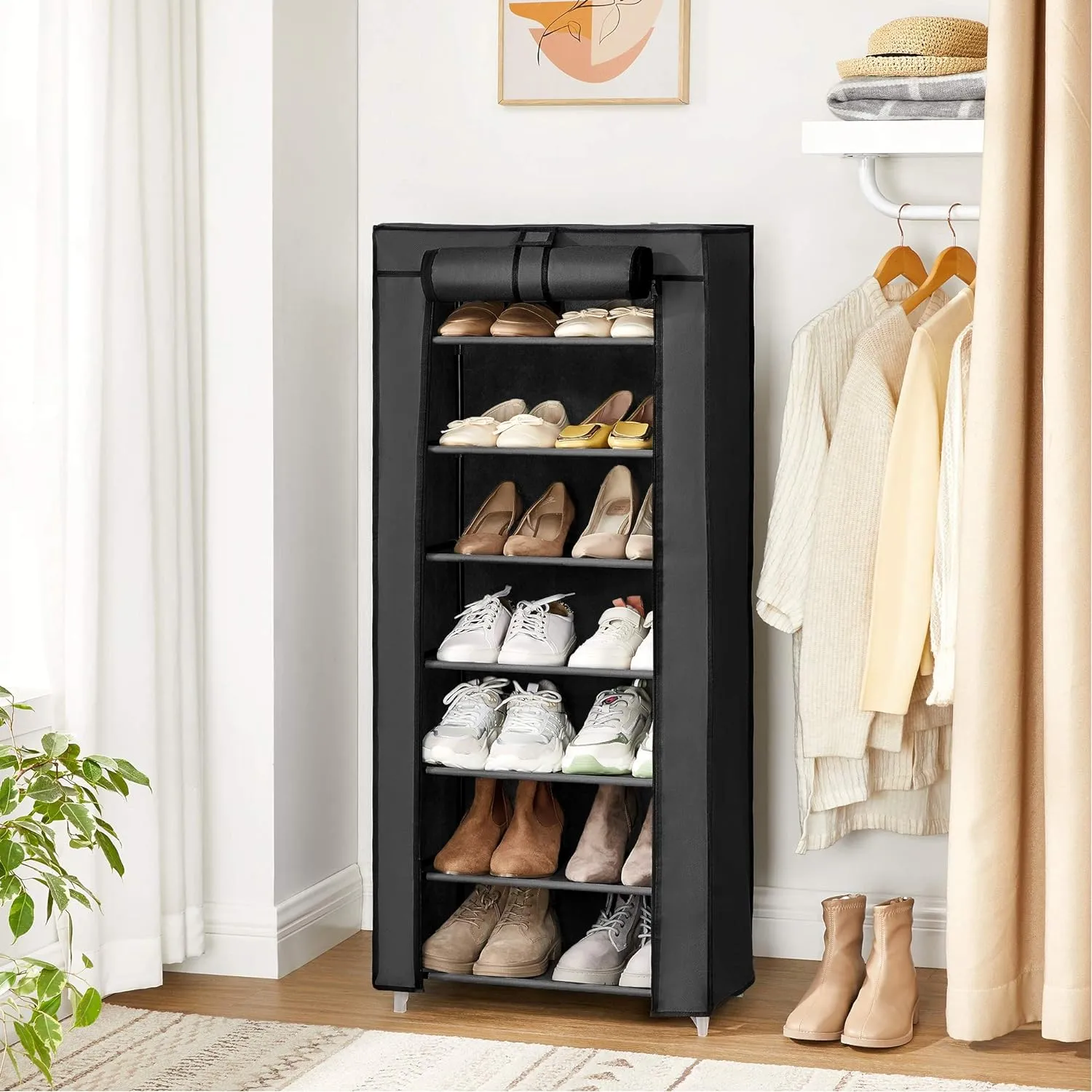 7-Tier Shoe Rack, Dustproof Cover, Fits 20 Pairs, SONGMICS