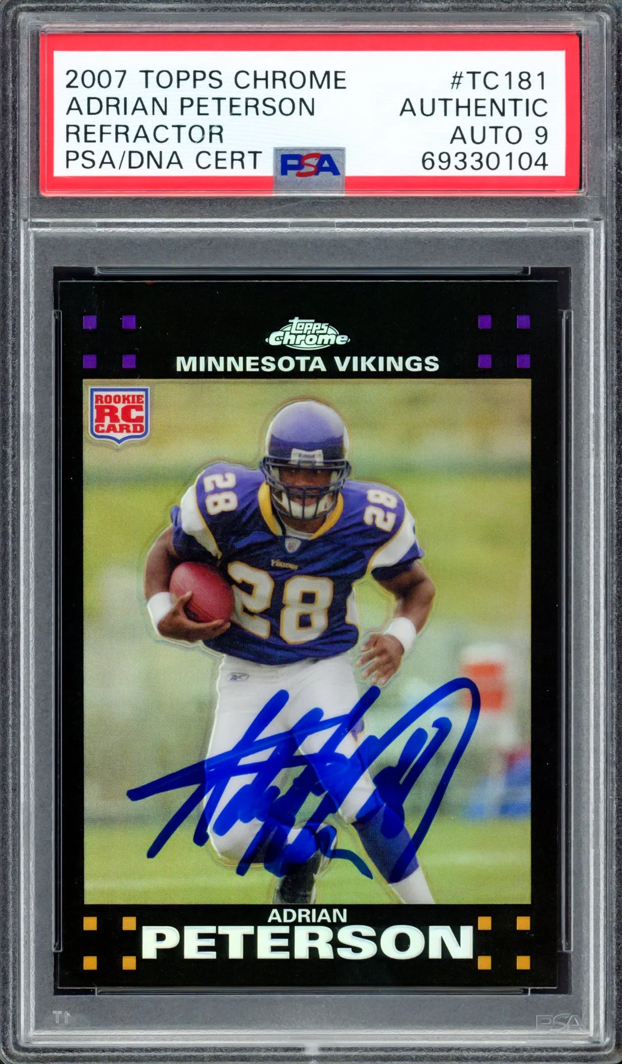 Adrian Peterson Autographed 2007 Topps Chrome Refractor Rookie Card #TC181 Minnesota Vikings Auto Grade Mint 9 PSA/DNA #69330104