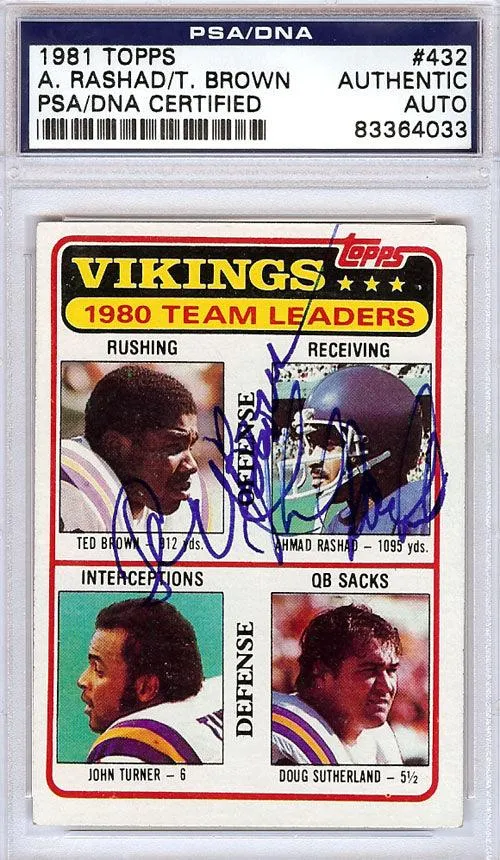 Ahmad Rashad & Ted Brown Autographed 1981 Topps Card #432 Minnesota Vikings PSA/DNA #83364033