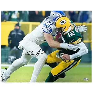 Aidan Hutchinson Signed Detroit vs Packers Football 16x20 Photo (Beckett)