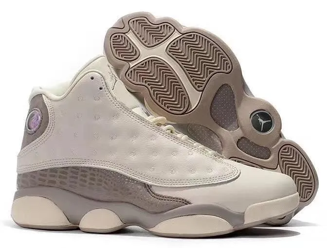 AJ 13 Retro Cream and Grey Basketball Sneakers