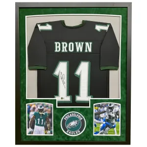 AJ Brown Signed Philadelphia Black Custom Suede Matte Framed Football Jersey