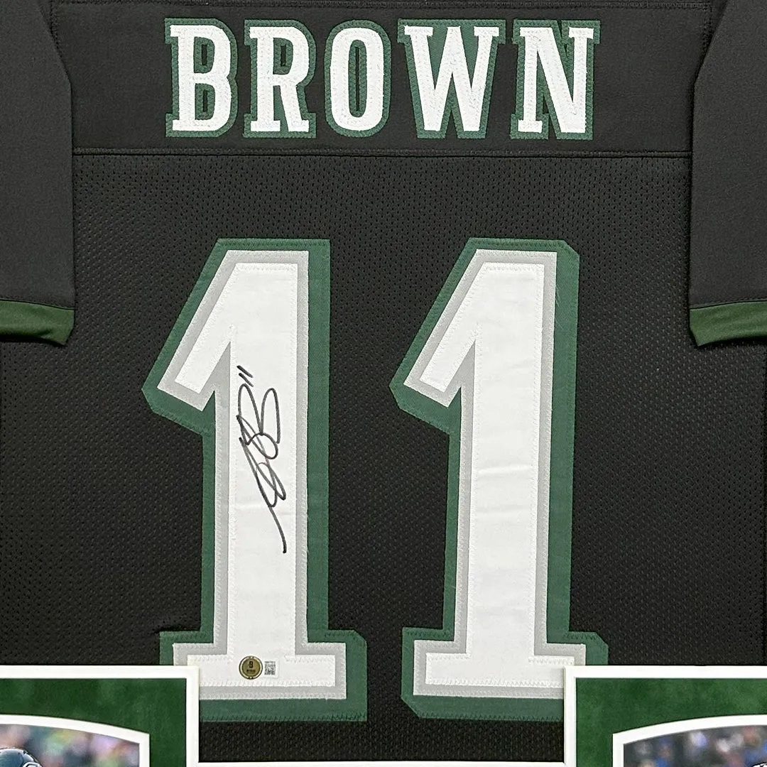 AJ Brown Signed Philadelphia Black Custom Suede Matte Framed Football Jersey