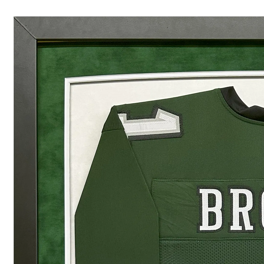 AJ Brown Signed Philadelphia Green Custom Suede Matte Framed Football Jersey