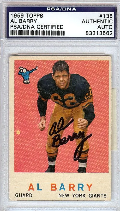 Al Barry Autographed 1959 Topps Card #138 New York Giants PSA/DNA #83313562