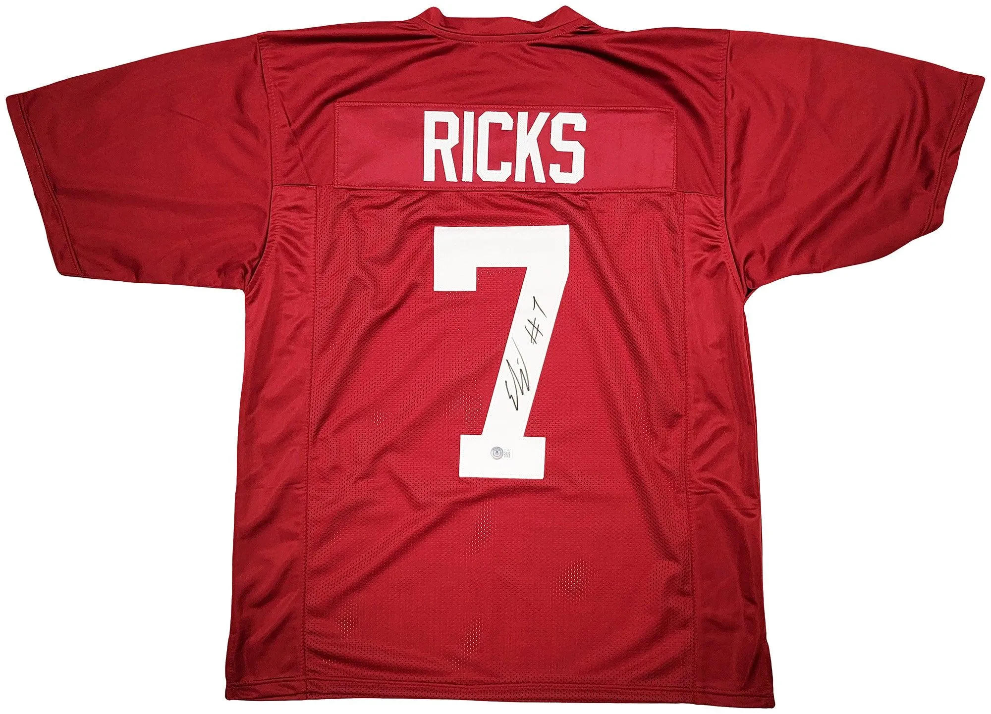 Alabama Crimson Tide Eli Ricks Autographed Red Jersey Beckett BAS Witness Stock #209473