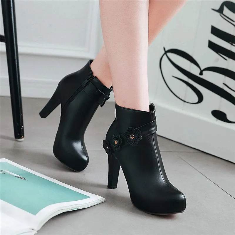 ankle boots flower high heels