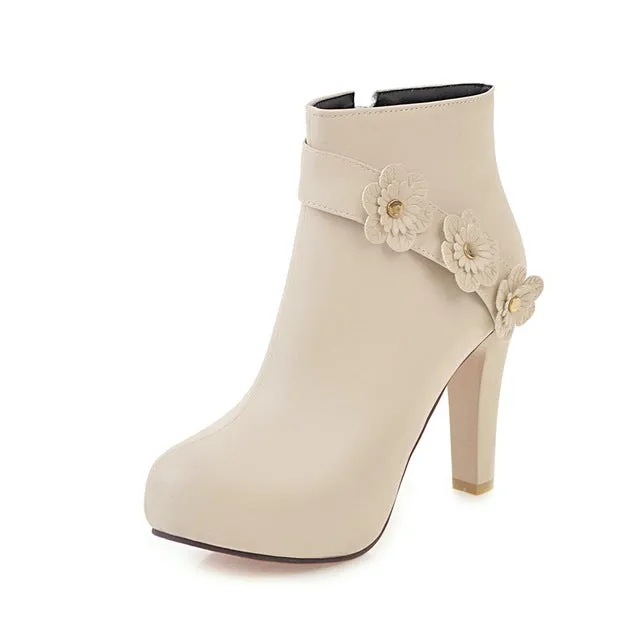 ankle boots flower high heels