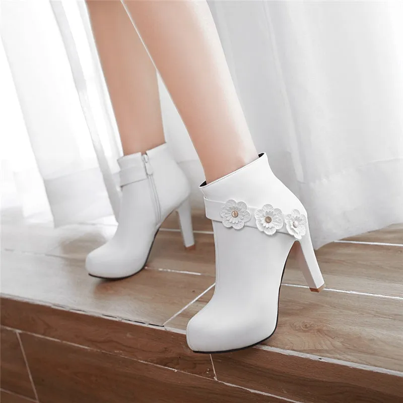 ankle boots flower high heels