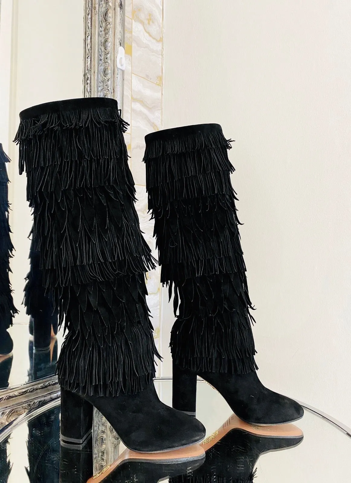 Aquazurra Suede Fringe Boots. Size 35.5