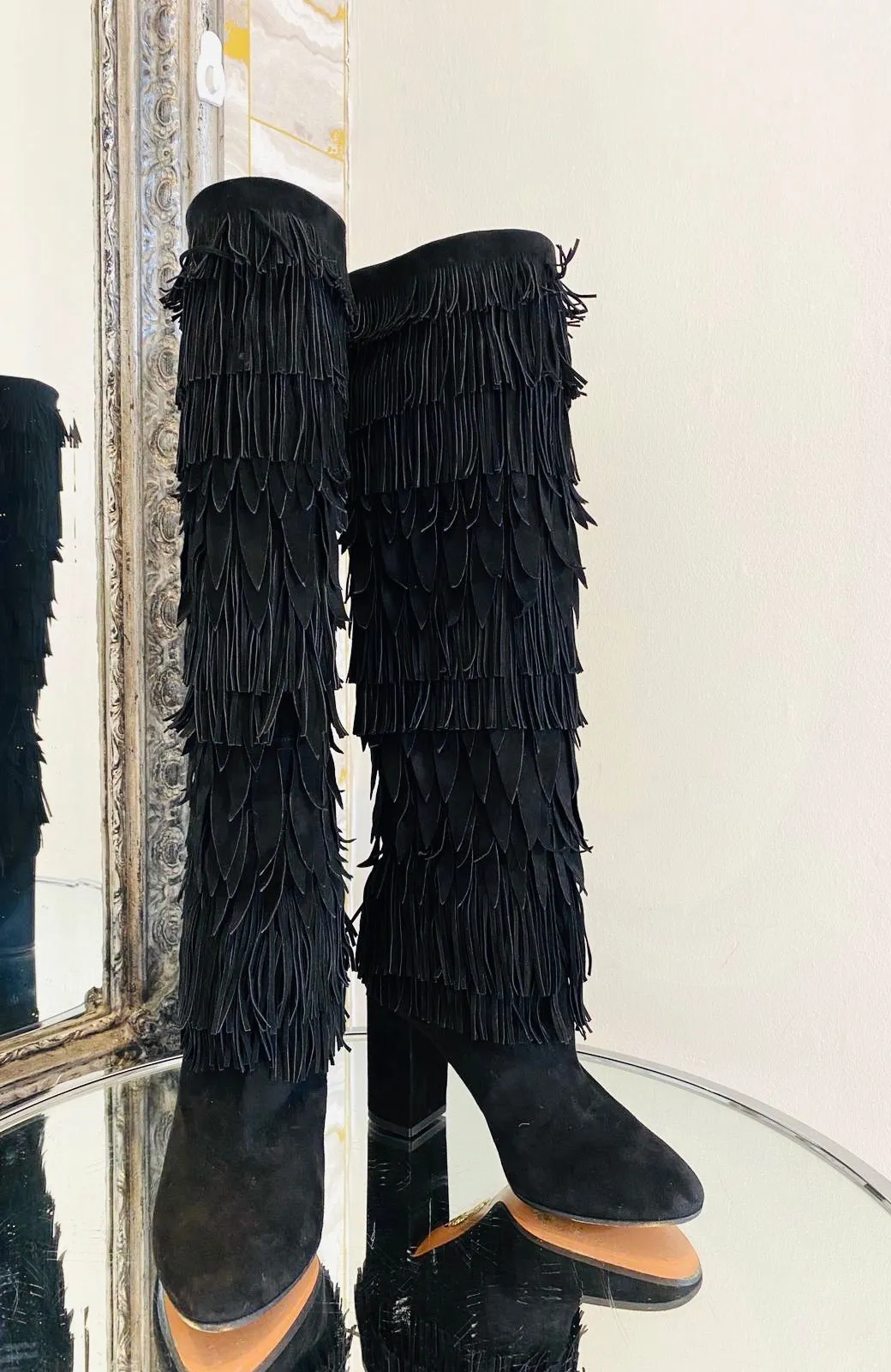 Aquazurra Suede Fringe Boots. Size 35.5