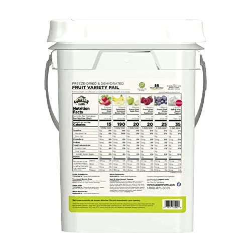 Augason Farms Dehydrated and Freeze-Dried Fruit Variety Pail, 25-Year Shelf Life, Emergency Food Supply, Camping Food