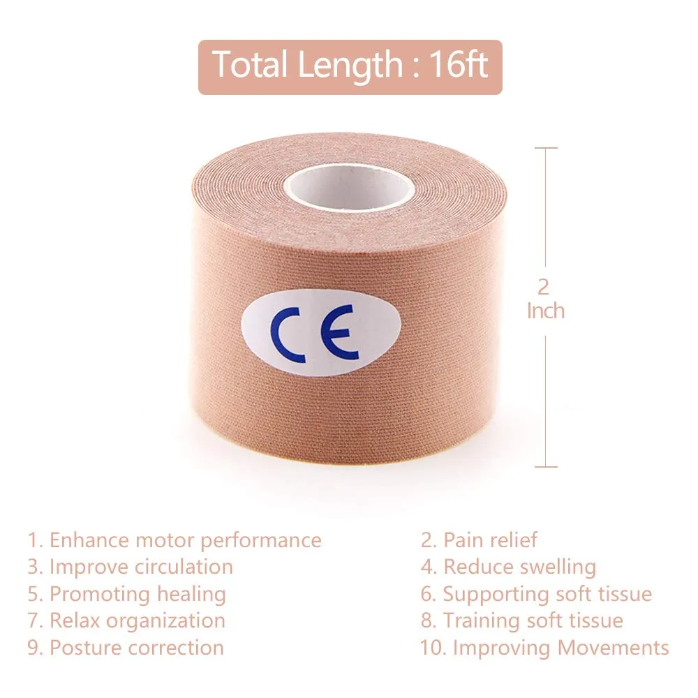 AUPCON Kinesiology Tape Elastic Kinesiology Therapeutic Athletic Tape Hypoallergenic Breathable Cotton Sports Muscle Tape Therapy Recovery Support for Knee Shoulder Ankle Elbow Shin Neck Splints Mixed-uncut-6rolls