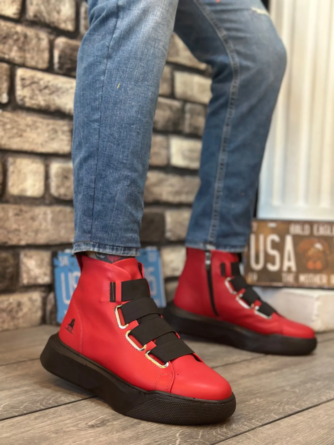 BA0142 Banded Men's High Sole Black Sport Boots - Men Fashion Sneaker Shoes Men's Sneaker Boots