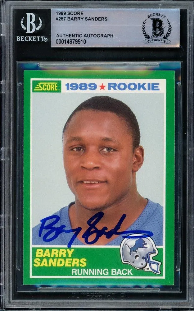 Barry Sanders Autographed 1989 Score Rookie Card #257 Detroit Lions Beckett BAS #14879510