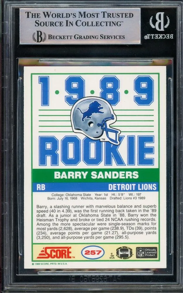 Barry Sanders Autographed 1989 Score Rookie Card #257 Detroit Lions Beckett BAS #14879510