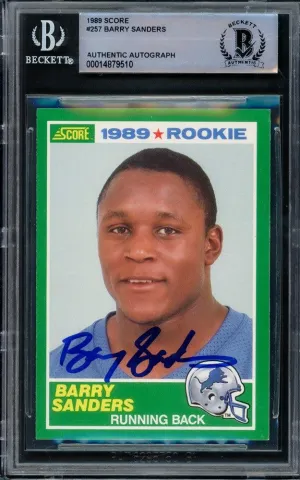 Barry Sanders Autographed 1989 Score Rookie Card #257 Detroit Lions Beckett BAS #14879510