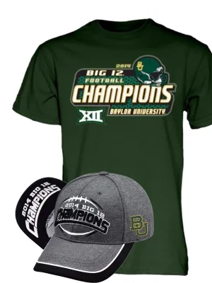 Baylor Bears 2014 Big 12 Football Champions Locker Room Hat and Shirt Pack