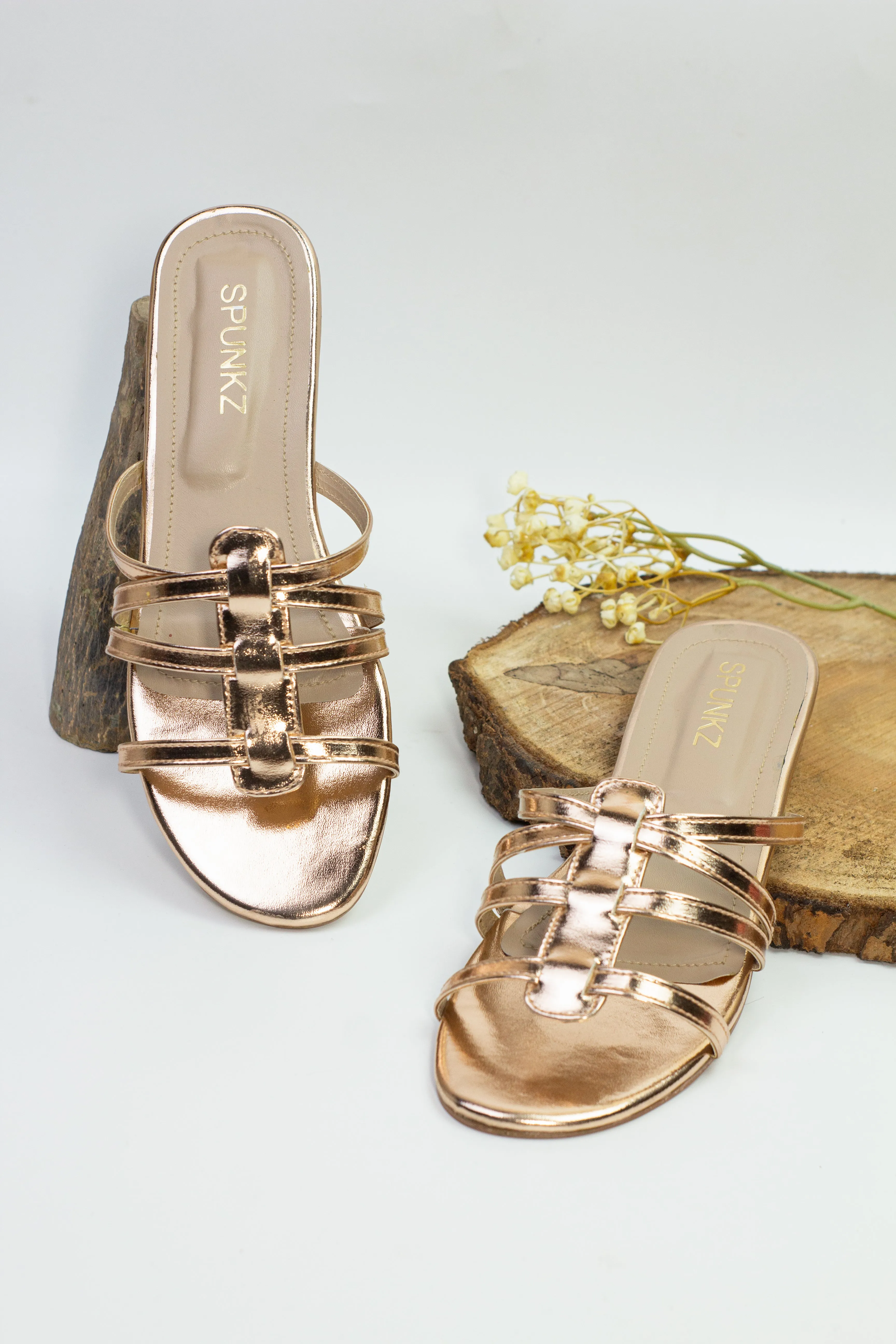 Bella Rose Gold Twisted Straps Flat Sandals