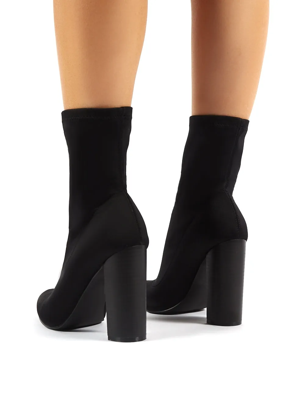 Billie Black Stretch Flared Heel Sock Fit Ankle Boots