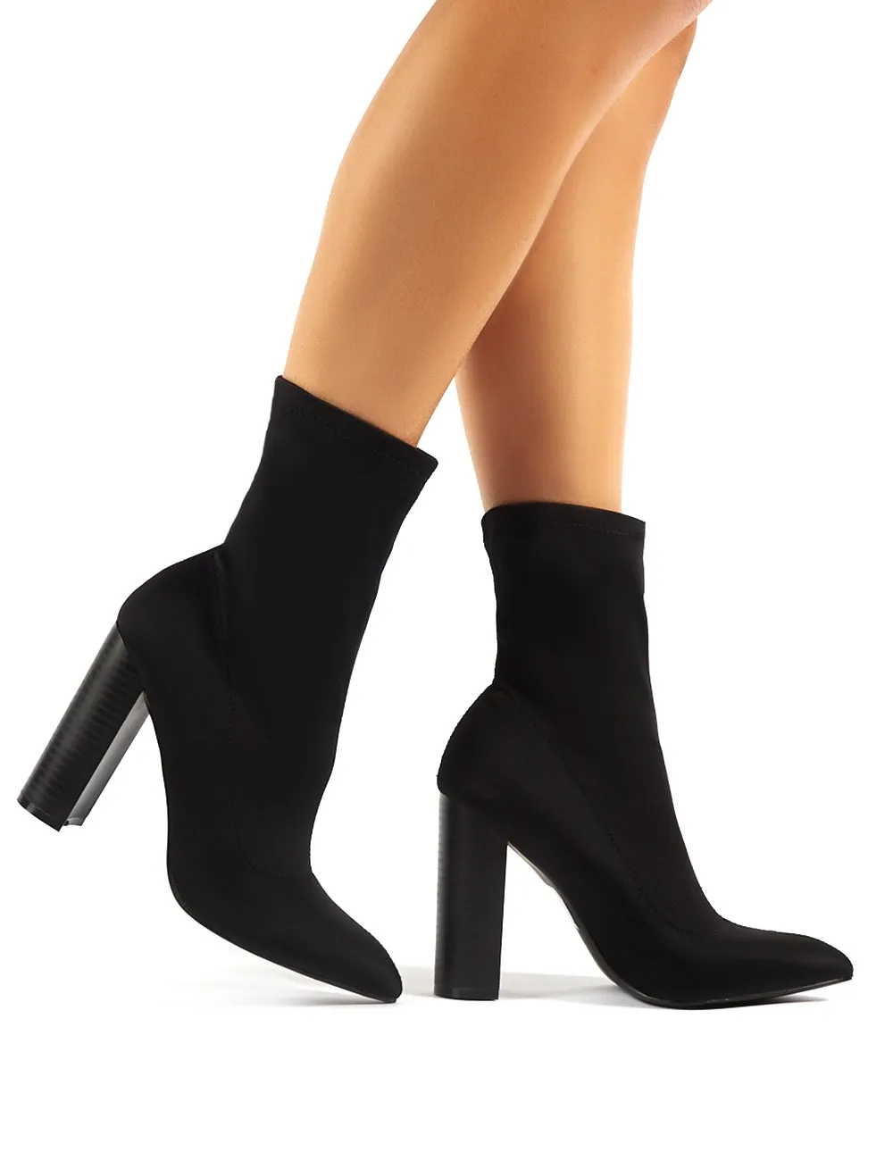 Billie Black Stretch Flared Heel Sock Fit Ankle Boots