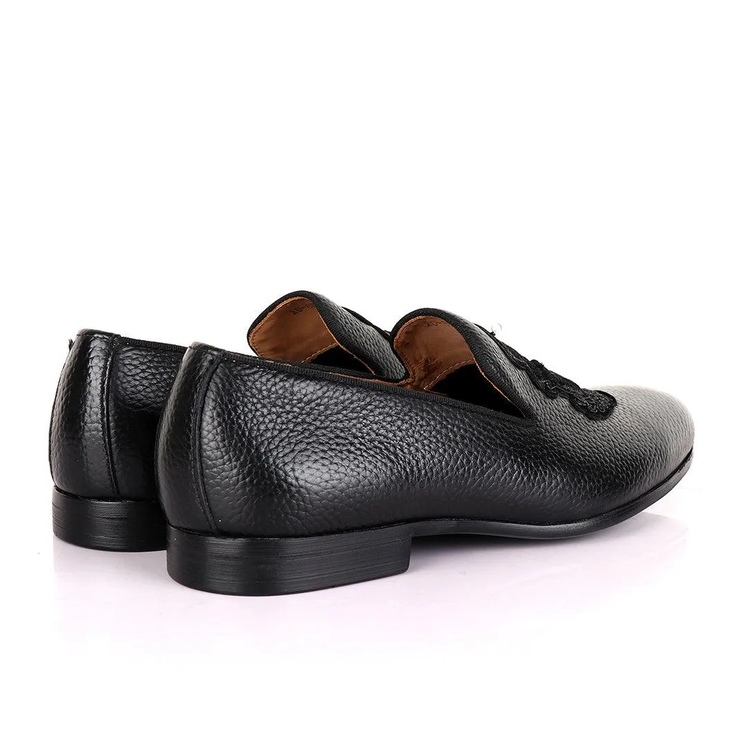 Billionaire Black Leather Loafers With Crested Logo-Black