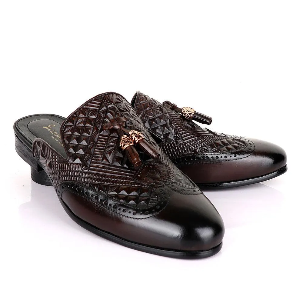 Billionaire Couture Crafted Mole Tassel Coffee Leather Half Shoe