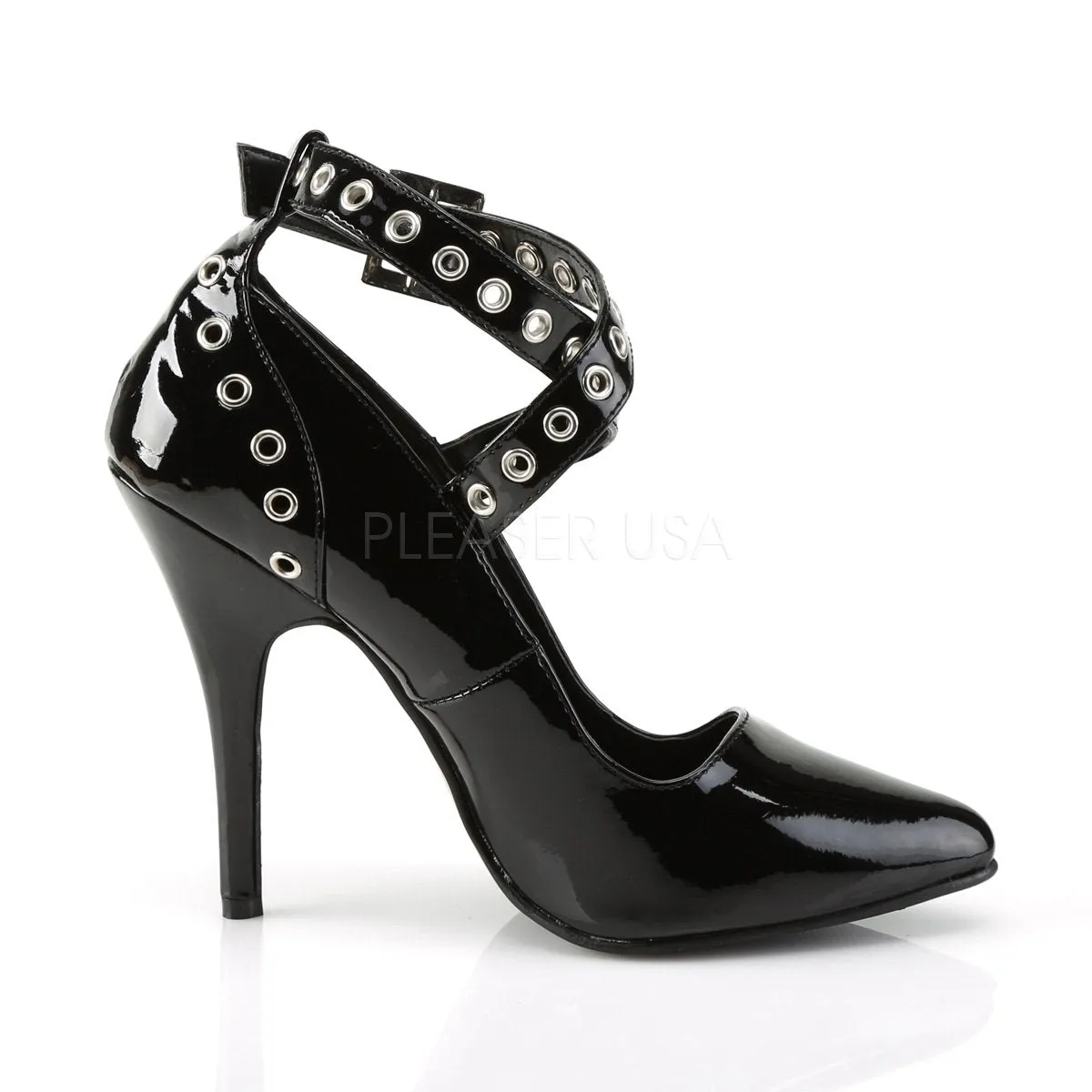 Black Crisscross Ankle Strap Fetish Pump Shoes with 5-inch Spike Heels SEDUCE-443