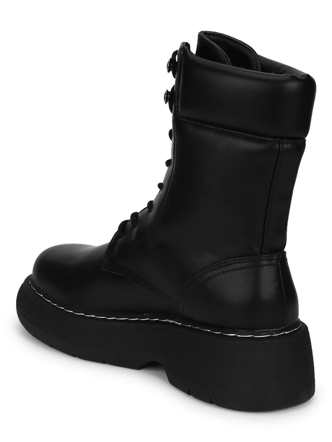 Black PU High Ankle Combat Boots (BRYON3)