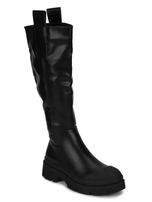 Black PU Long Riding Boots