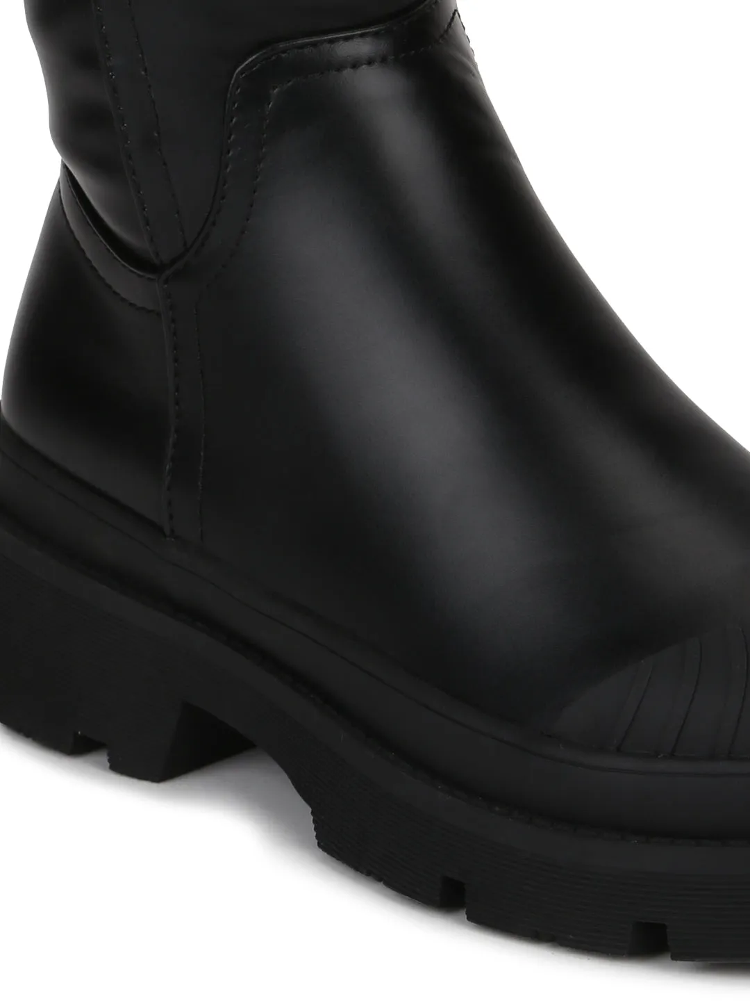 Black PU Long Riding Boots