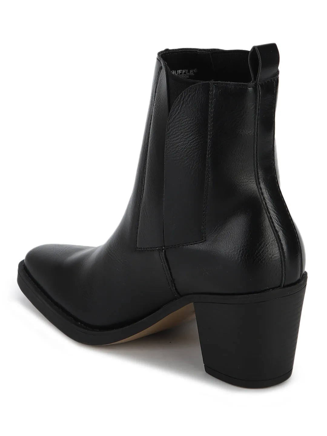 Black PU Low Block Heel Ankle Boots