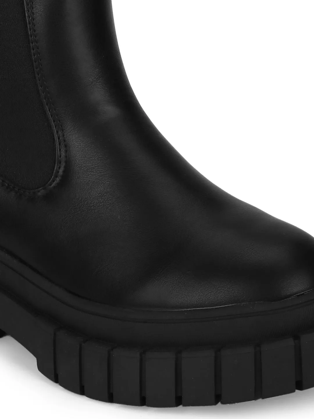 Black PU Slip On Oxford Ankle Boots