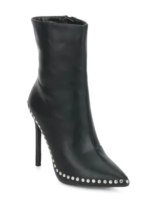 Black PU Stud Detail Stiletto Heel Boots