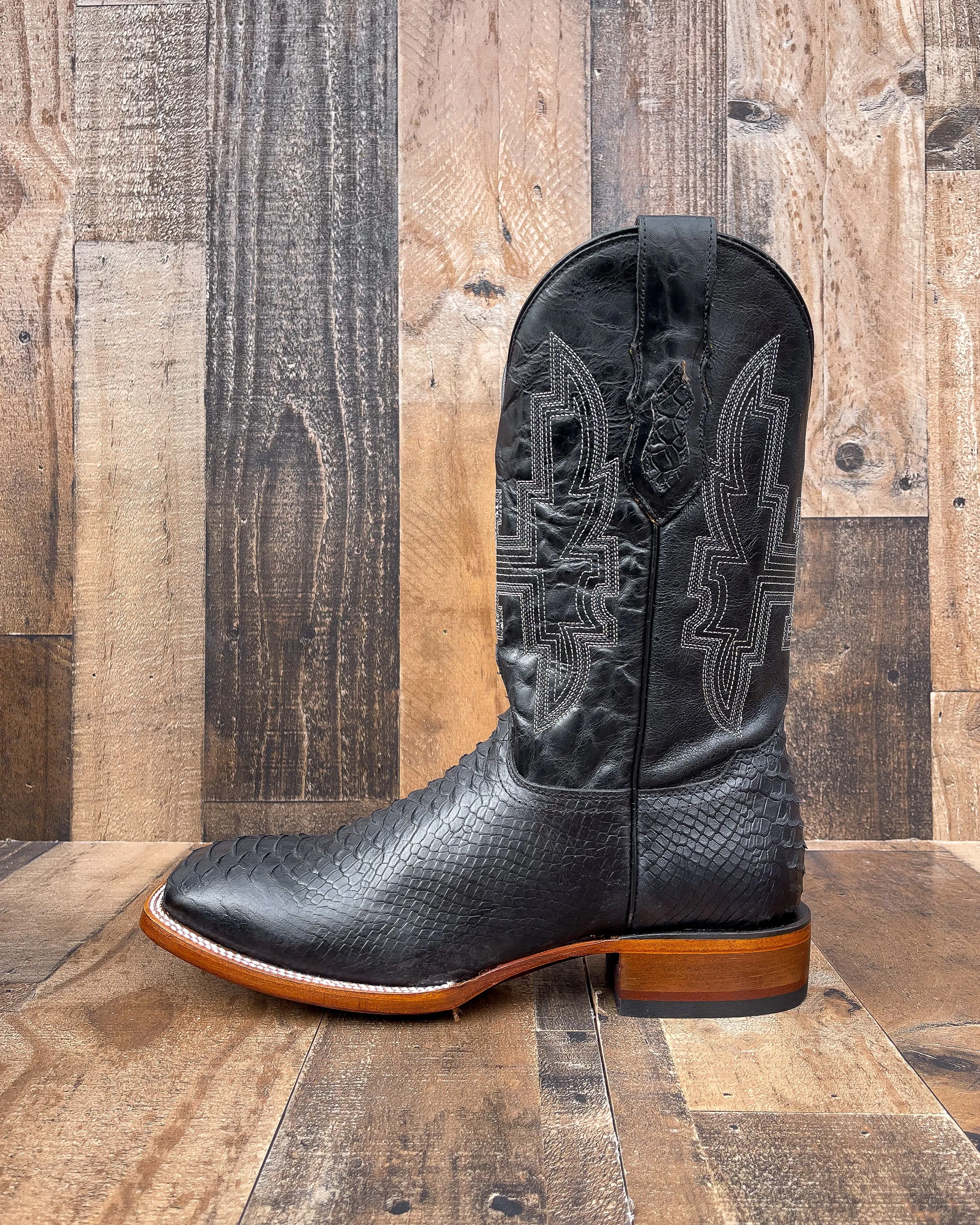 BLACK PYTHON | MEN SQUARE TOE COWBOY BOOTS