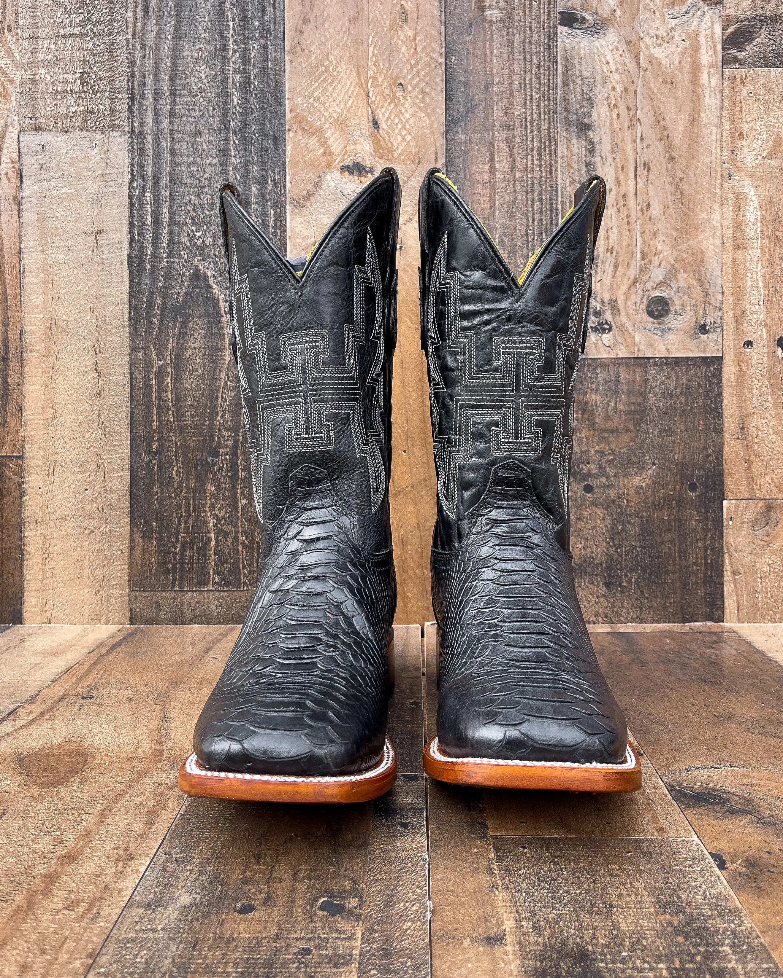 BLACK PYTHON | MEN SQUARE TOE COWBOY BOOTS