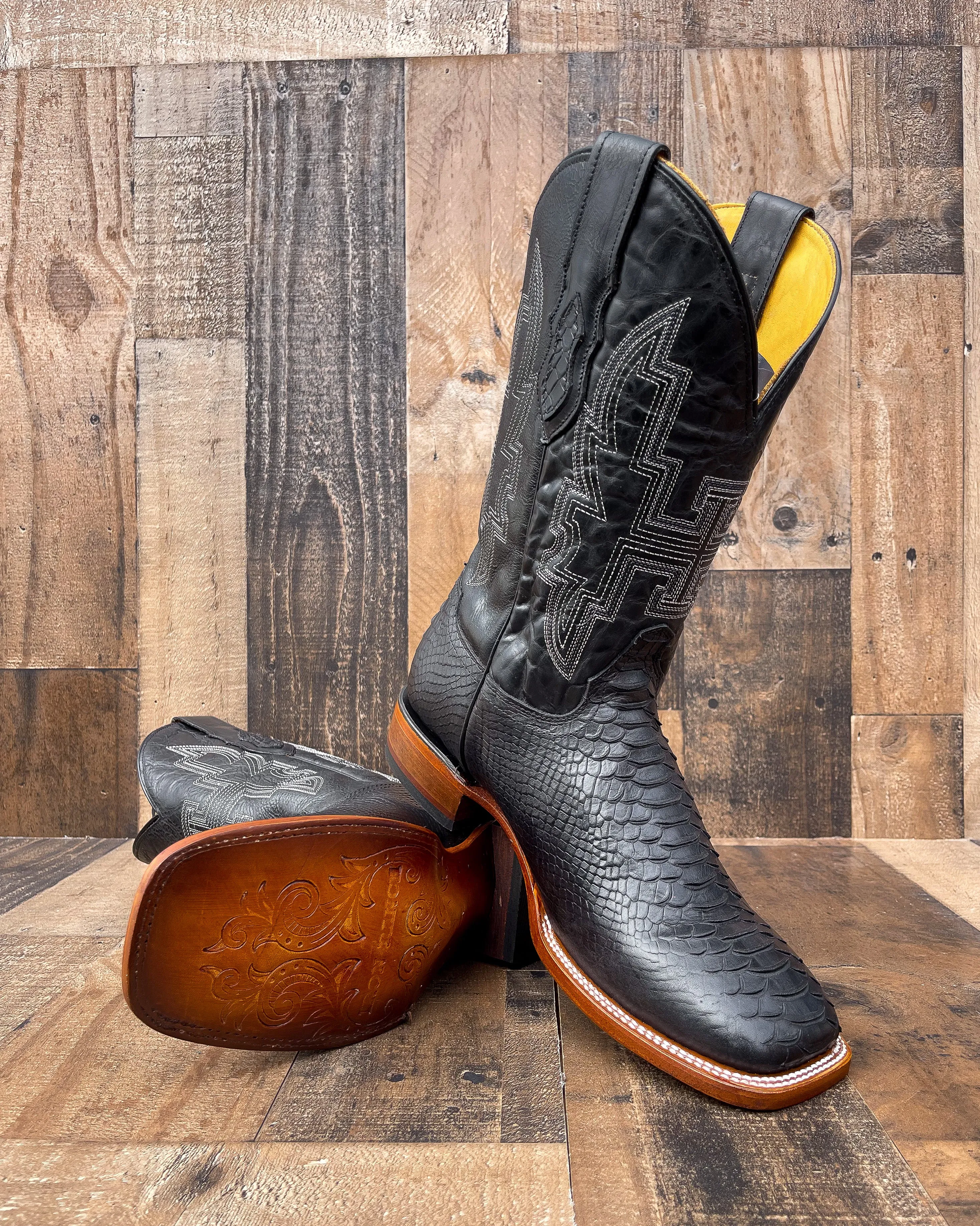 BLACK PYTHON | MEN SQUARE TOE COWBOY BOOTS