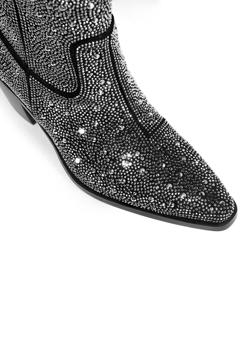 Black Rhinestone Contrast Color Western Ankle Boots