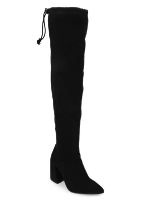 Black Suede Block Heel Thigh High Boots (ST-1181)