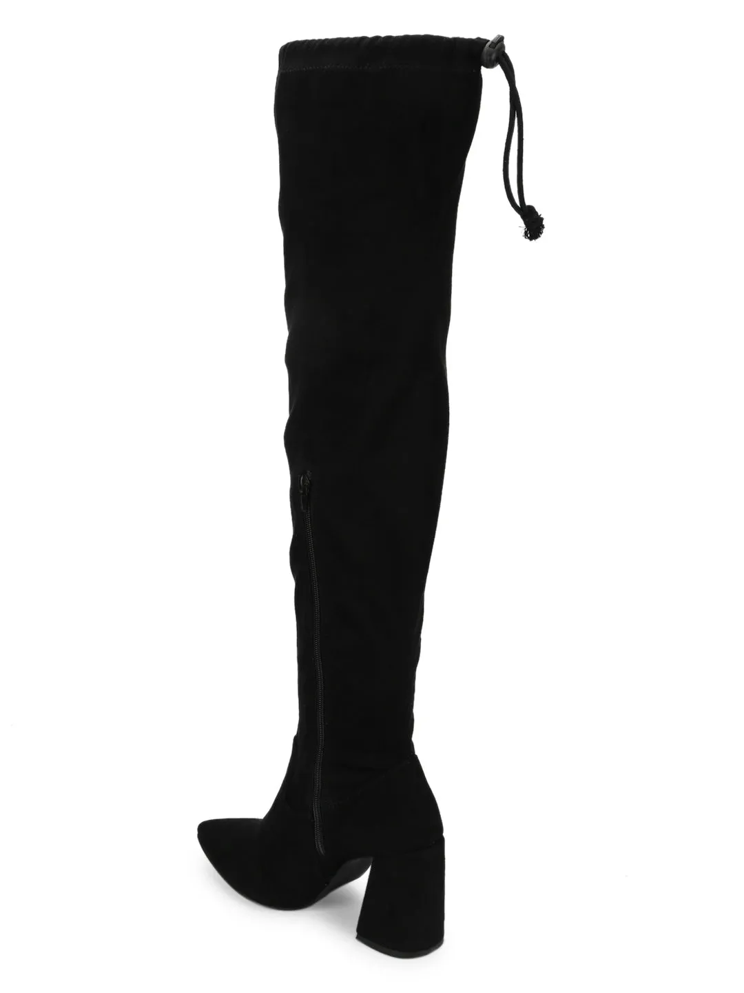 Black Suede Block Heel Thigh High Boots (ST-1181)